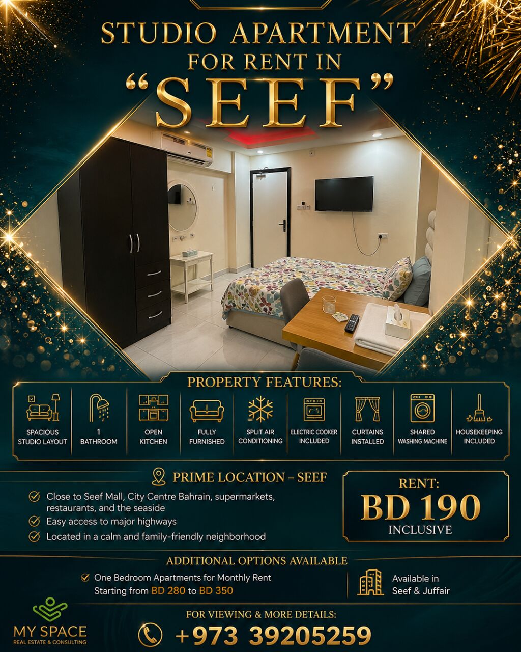 Al Seef, Apartments, Flats, Houses & Villas, BHD 190/month,  Furnished,  Studio,  Apartment For Monthly Rent In Seef
