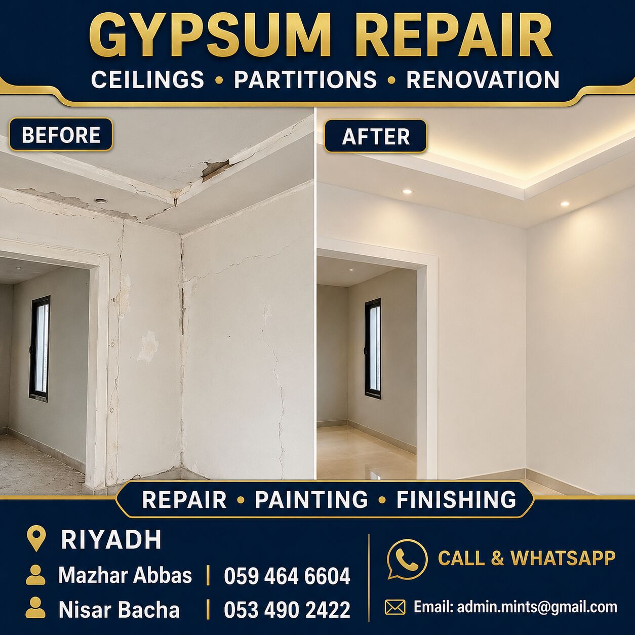 Riyadh, Interior Design, Gypsum Repair | Ceiling & Partition Renovation | Riyadh