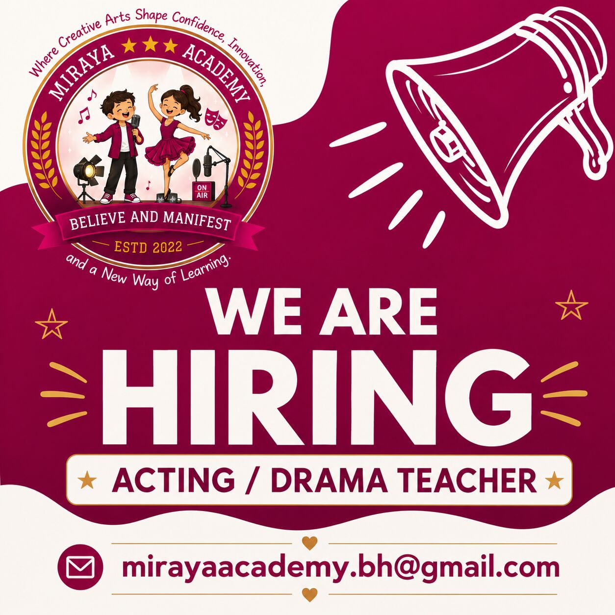 Manama, Jobs, ACTING AND DRAMA TEACHER