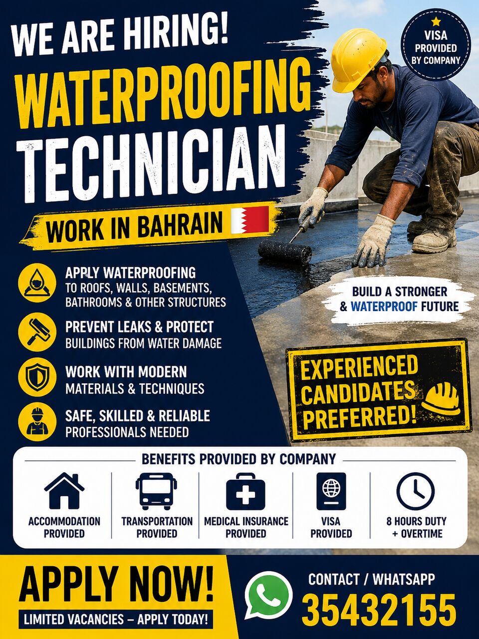 Manama, Jobs, Waterproofing Technician