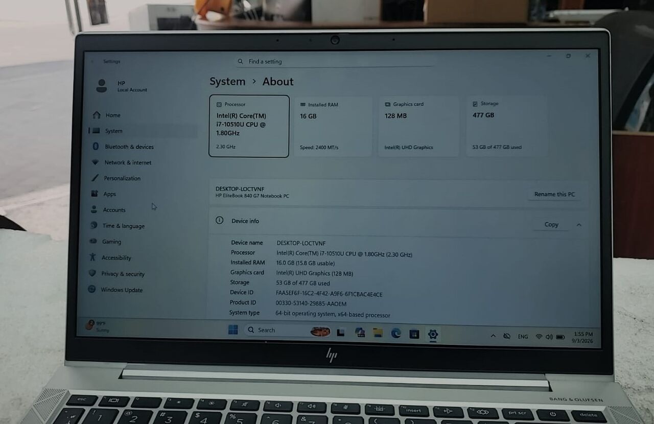 Jeddah, Computers, SAR 1550,  HP EliteBook 840 G7 Intel Core I7 10th Gen Ram DDR4 16gb SSD Org Win 11 Pro