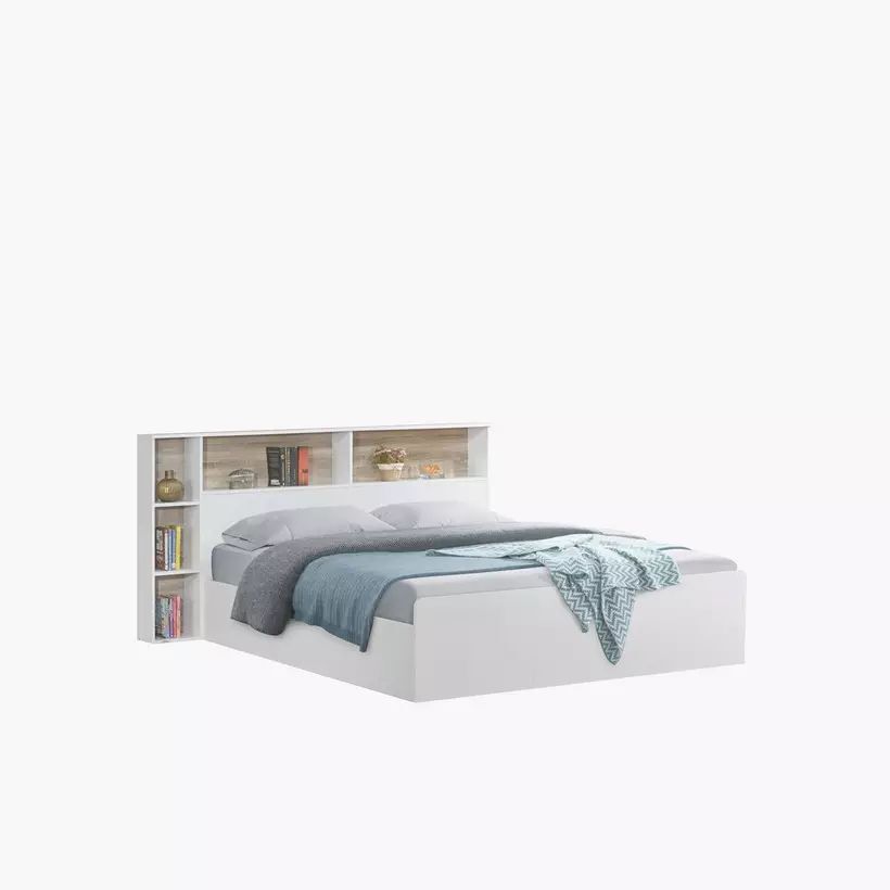 Riyadh, Furniture, SAR 500,  Movo Kulltorp Shelva King Bed With Side Storage - 180x200 Cm