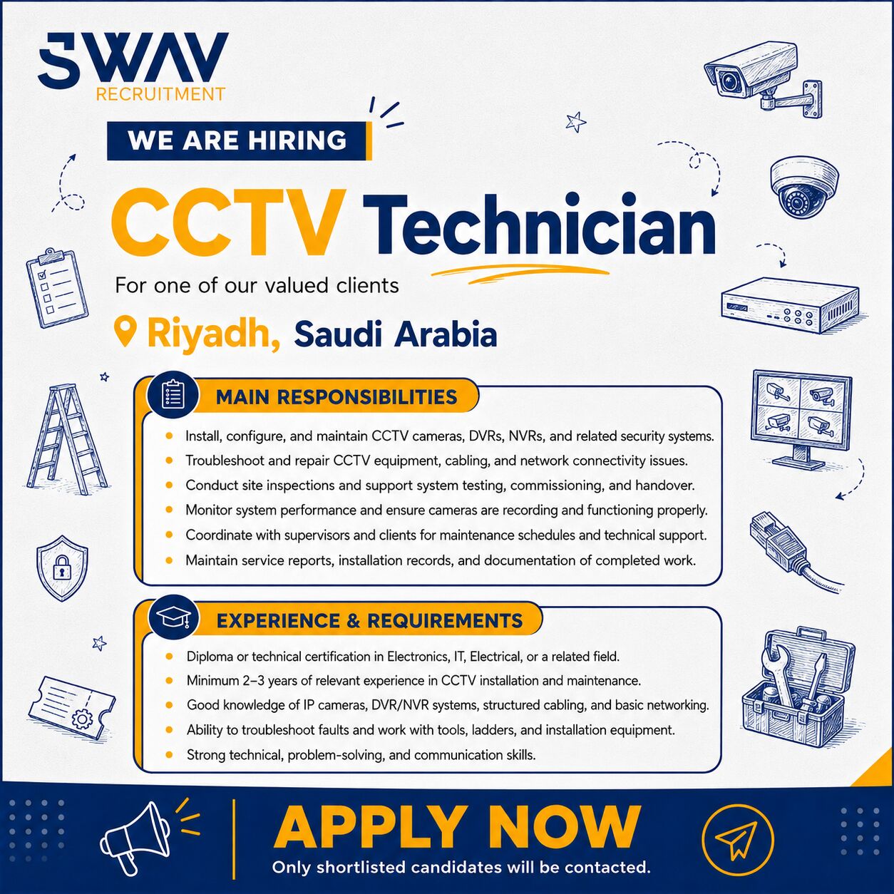 Riyadh, Jobs, WE ARE HIRING &mdash; CCTV TECHNICIAN