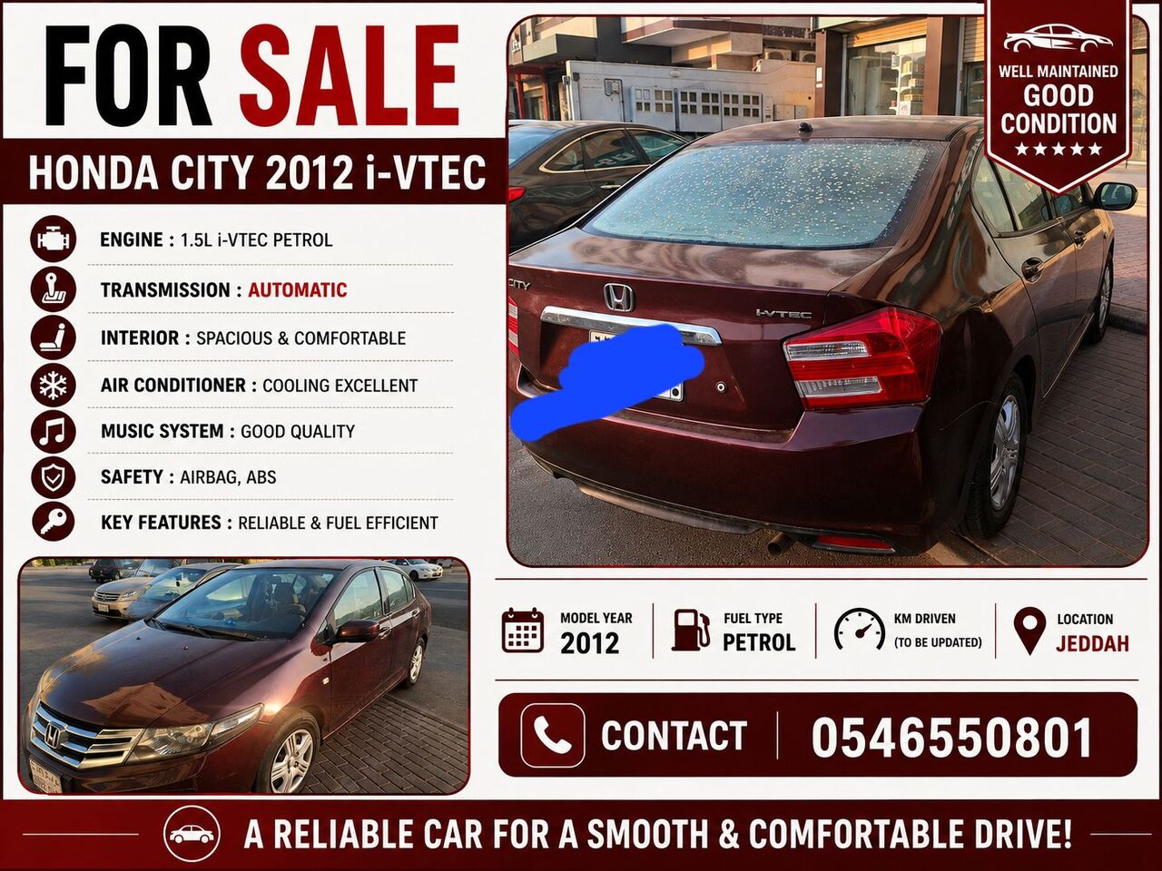 Jeddah, Vehicles, Cars & Trucks , SAR 13999,  Honda City,  2012,  Automatic,  2 KM,