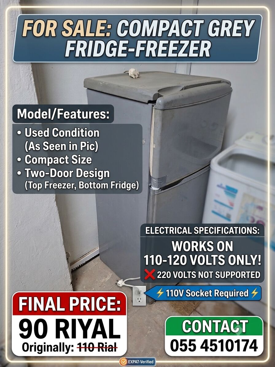 Riyadh, Electronics, SAR 110,  Compact Two-Door Refrigerator/Freezer For Sale ​Voltage: 110V Only (Does NOT Support 220V)