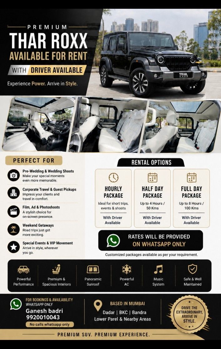 Mumbai, Automotive, Thar Roxx For Rental