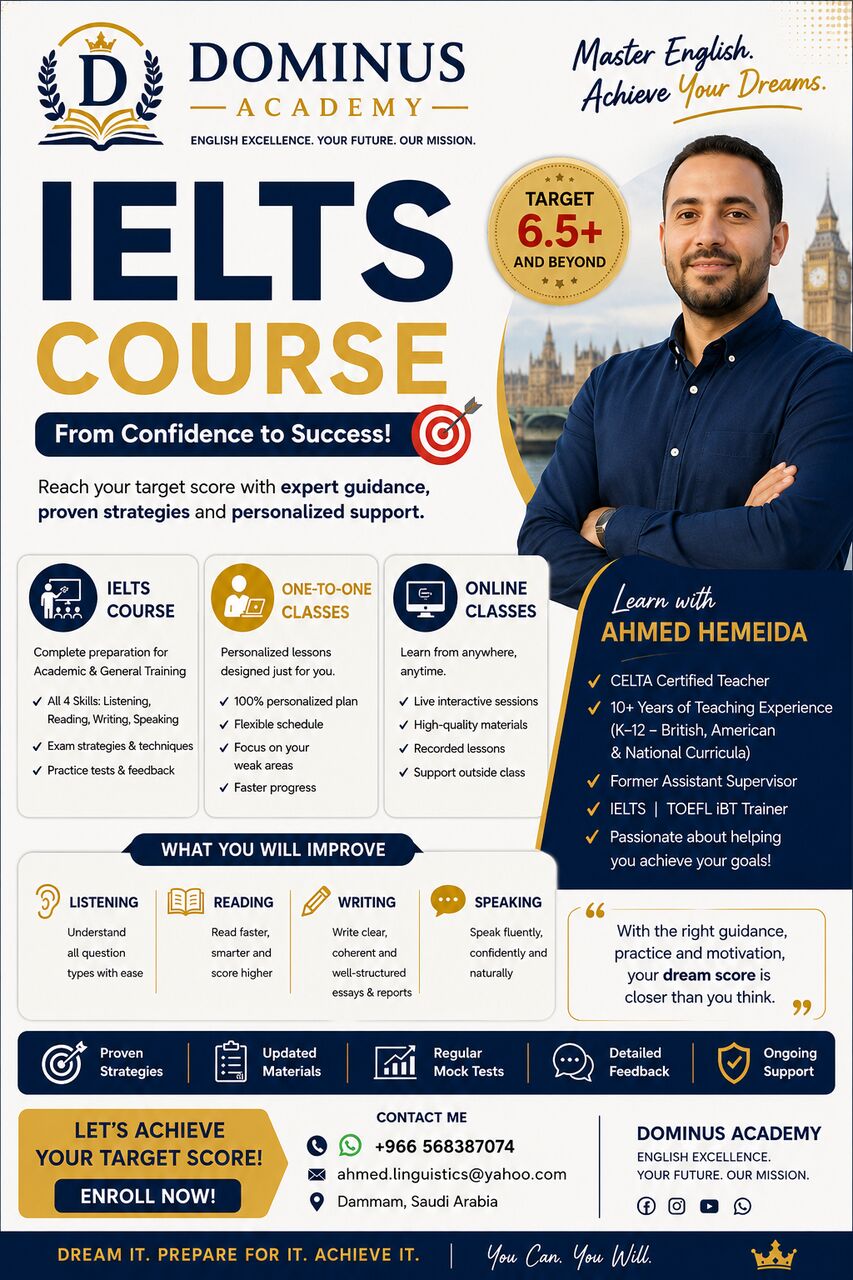 Riyadh, Lessons Offered, 🎯 MASTER IELTS WITH DOMINUS ACADEMY