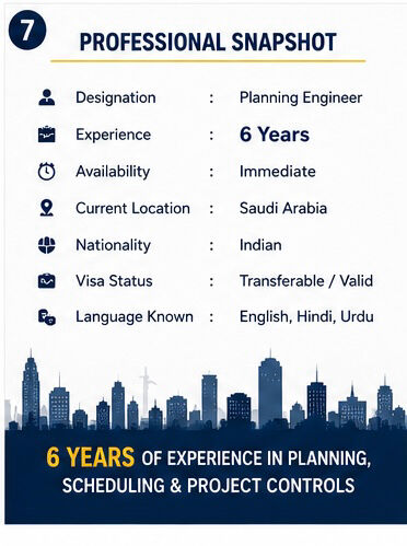 Riyadh, Job Seekers, Planning Engineer | Primavera P6 | Project Planning & Scheduling