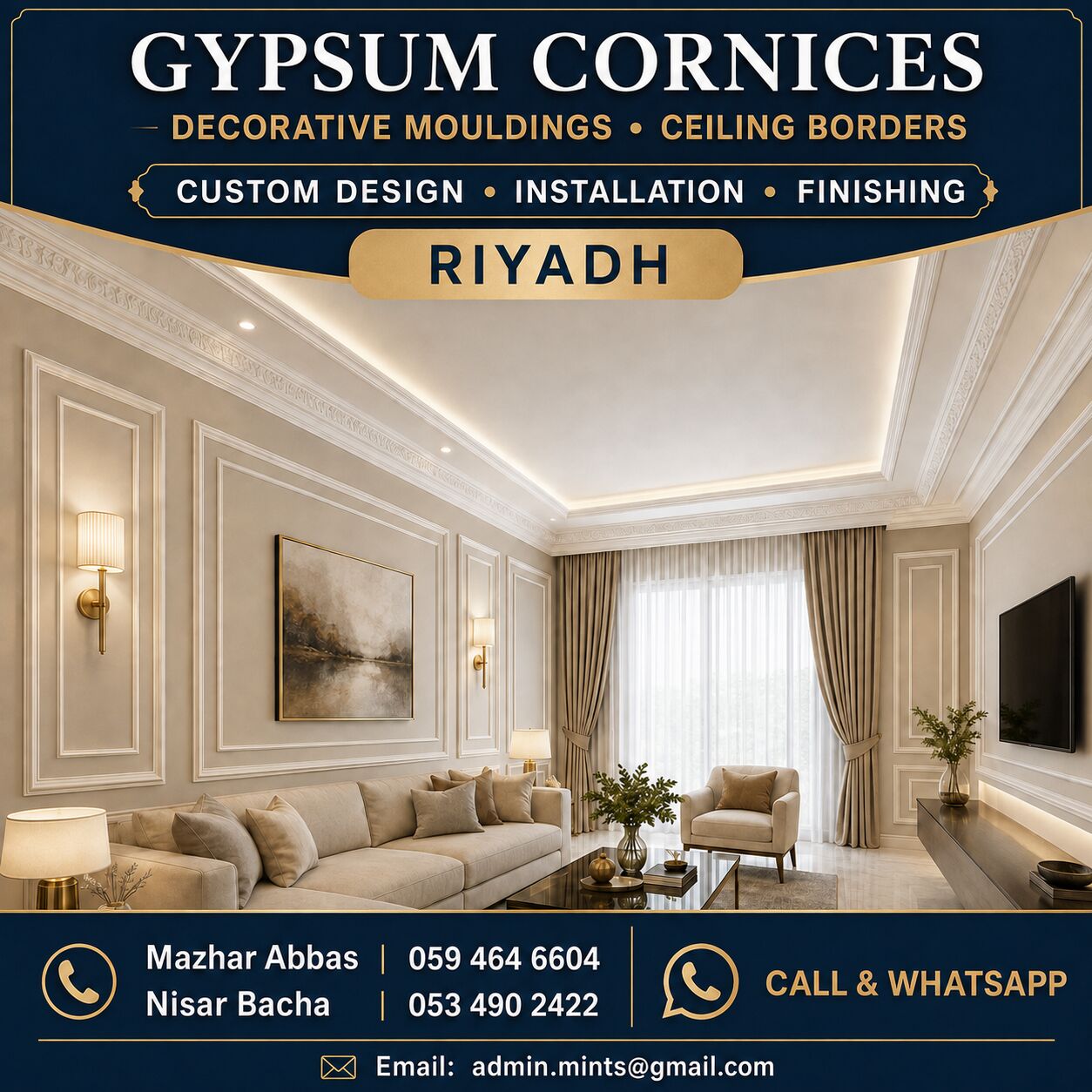 Riyadh, Interior Design, Gypsum Cornice | Decorative Mouldings | Ceiling Borders | Riyadh