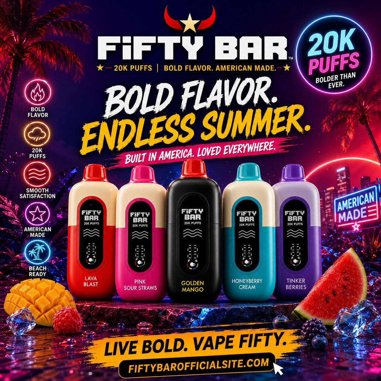 New York, Electronics, USD 10,  Fifty Bar Vape | Shop Authentic 20K Puffs Disposable Vapes