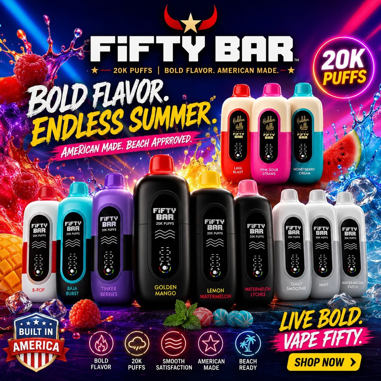 New York, Electronics, USD 10,  Fifty Bar Vape | Shop Authentic 20K Puffs Disposable Vapes