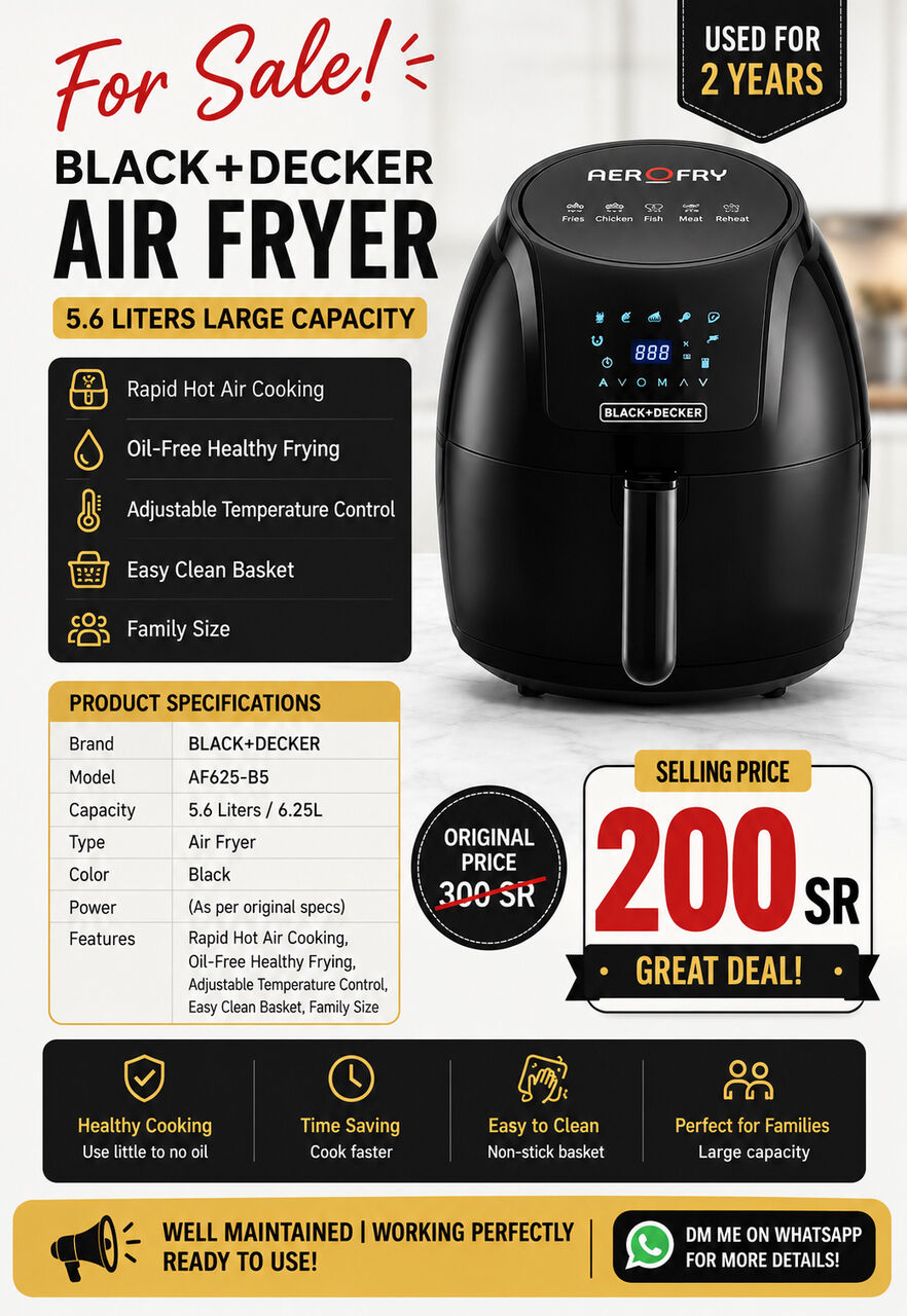Riyadh, Appliances, SAR 200,  Black+Decker Air Fryer