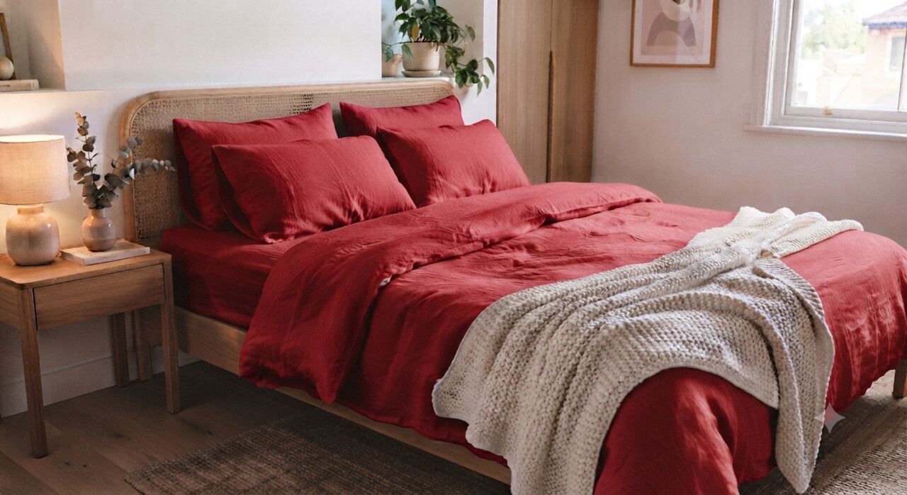 Mumbai, Household Items, INR 1499,  Red Handloom Cotton Bedsheet &ndash; Vibrant & Naturally Dyed
