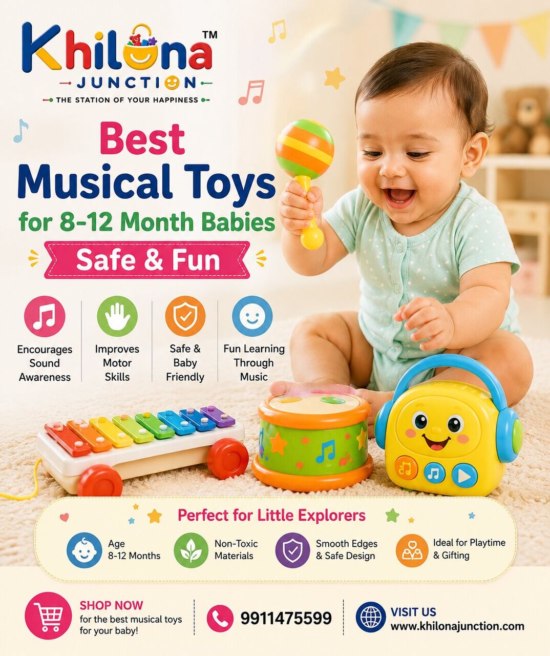 New Delhi, Toys & Games, INR 399,  Best Musical Toys For 8-12 Month Babies &ndash; Safe & Fun