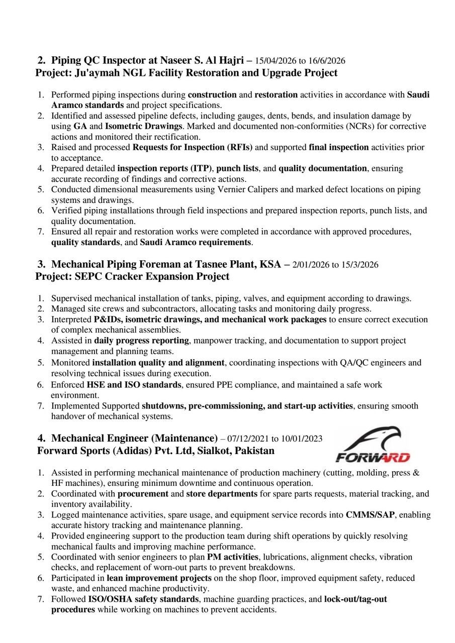 Riyadh, Job Seekers, Mechanical Engineer