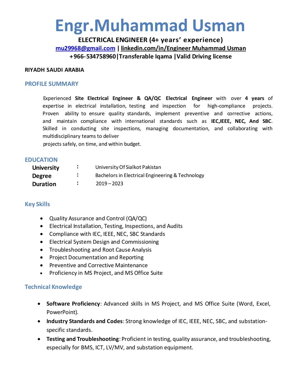 Jeddah, Job Seekers, Electrical Engineer