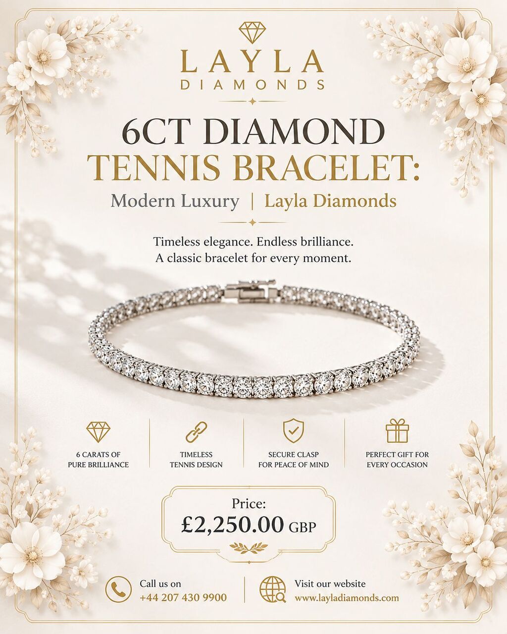 London, Jewelry, GBP 2250,  6ct Diamond Tennis Bracelet: Modern Luxury | Layla Diamonds