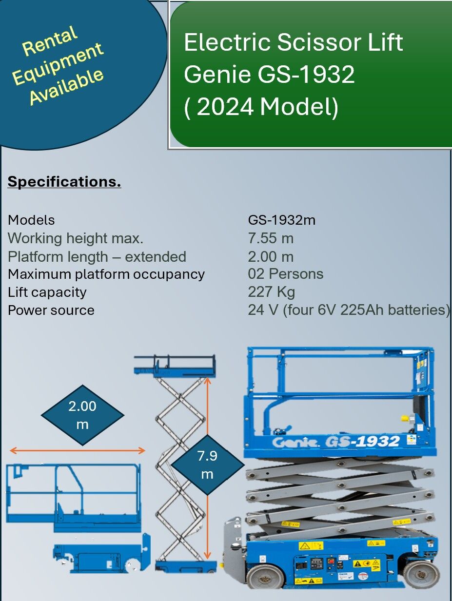 Khobar, Heavy Equipment, SAR 4500,  Genie GS-1932 Electric Scissor Lift Available For Rent