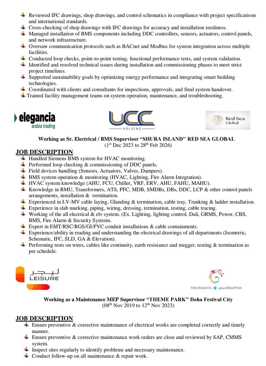 Al Ula, Job Seekers, Electrical / ELV Supervisor