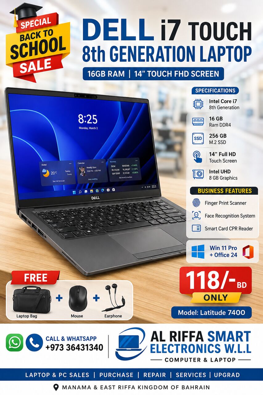Isa Town, Computers, BHD 118,  Offer DELL Touch Laptop Core I7 8th Generation 16GB RAM 14" FHD Touch Screen (Same As New)