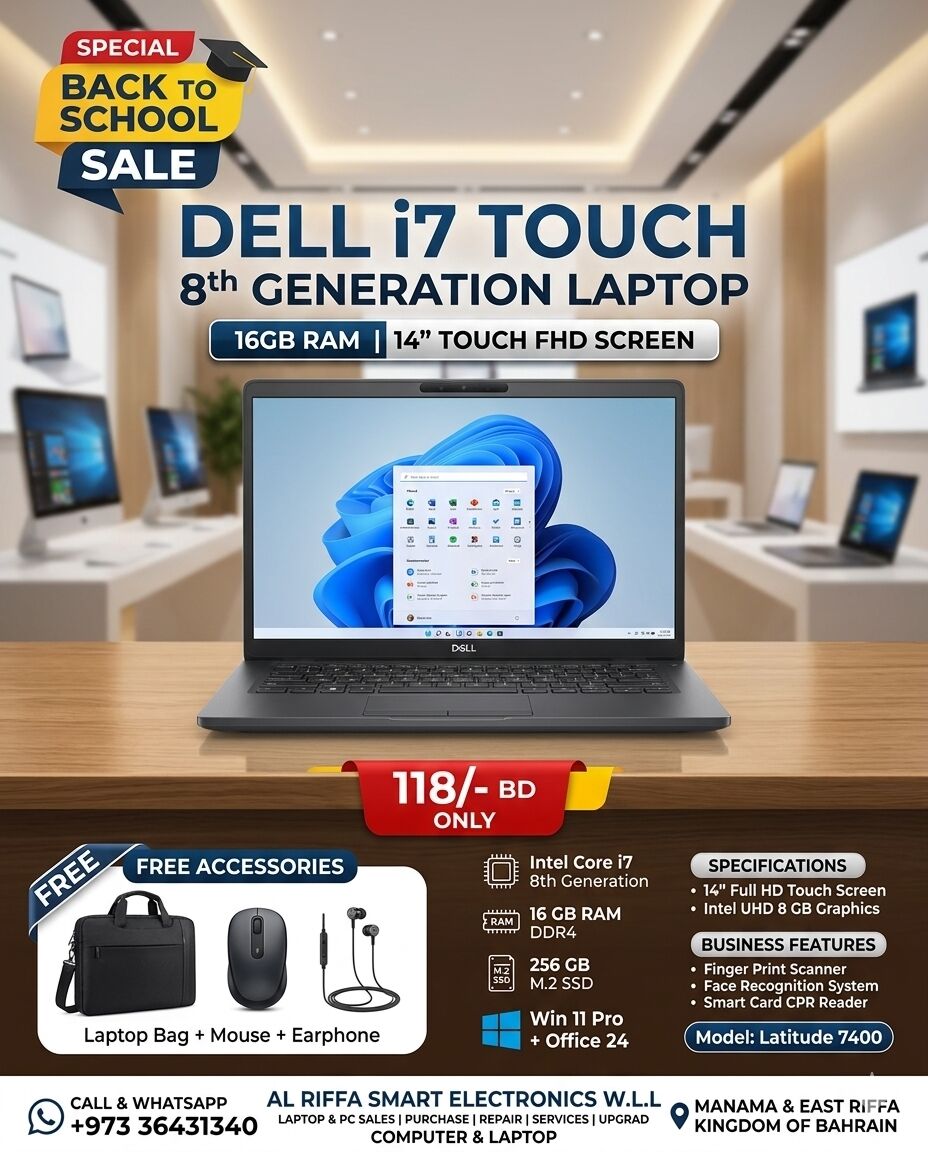Manama, Computers, BHD 118,  Offer DELL Touch Laptop Core I7 8th Generation 16GB RAM 14" FHD Touch Screen (Same As New)