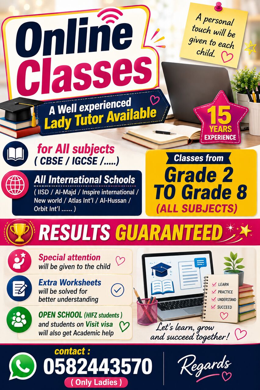Riyadh, Lessons Offered, ONLINE TUTOR AVAILABLE ( 15 Years Experience)
