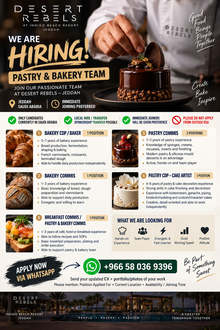 Jeddah, Jobs, Pastry & Bakery Chef