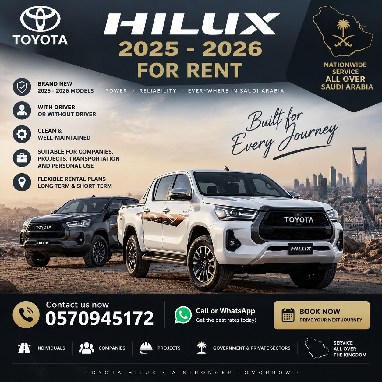 Makkah, Heavy Equipment, SAR 1,  TOYOTA HILUX AVAILABLE FOR RENT 2025 - 2026
