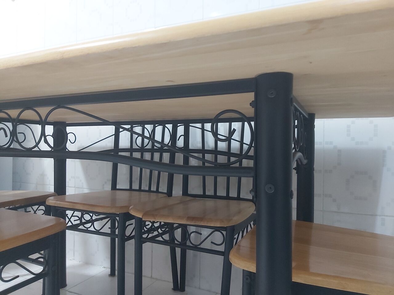 Dammam, Household Items, SAR 380,  Wooden / Steel Strong  Dining Table 1.5m X 90cm + 6 Chairs In Excellent Condition