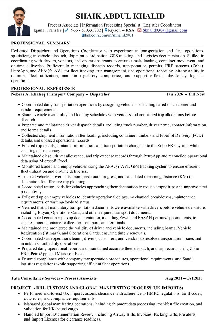 Riyadh, Job Seekers, Looking For A Job Opportunity In Operations/Coordinator Role
