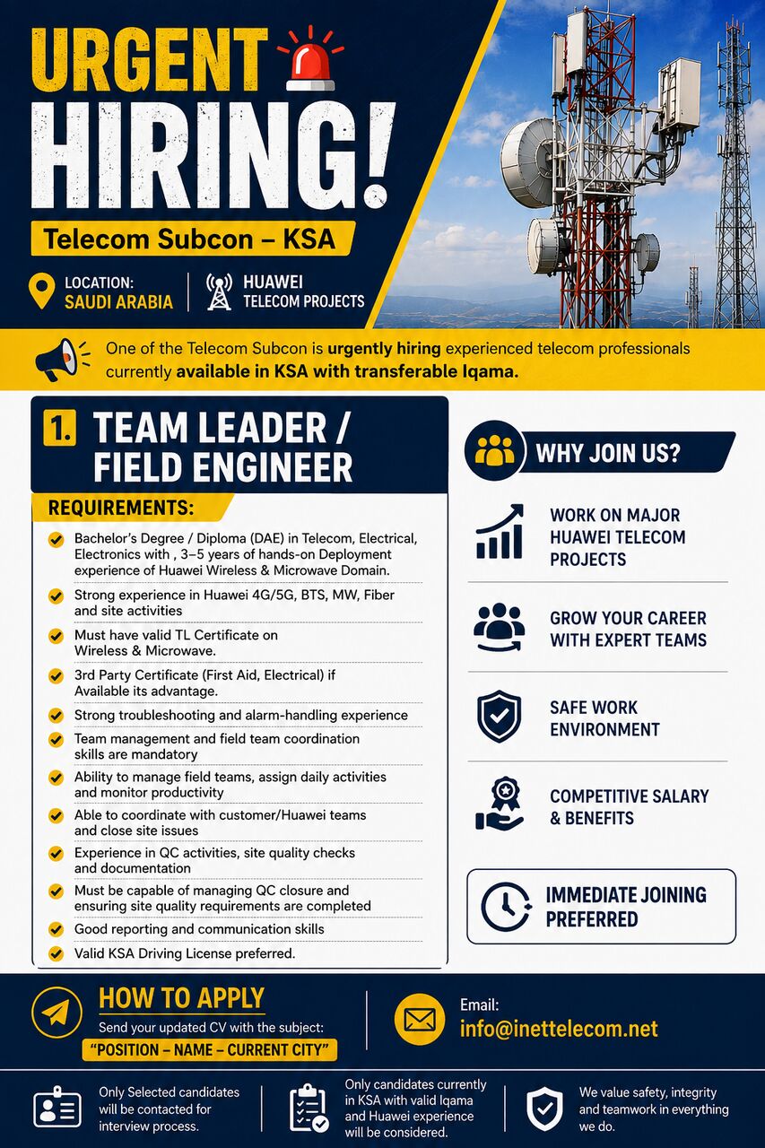Riyadh, Jobs, TEAM LEADER / FIELD ENGINEER