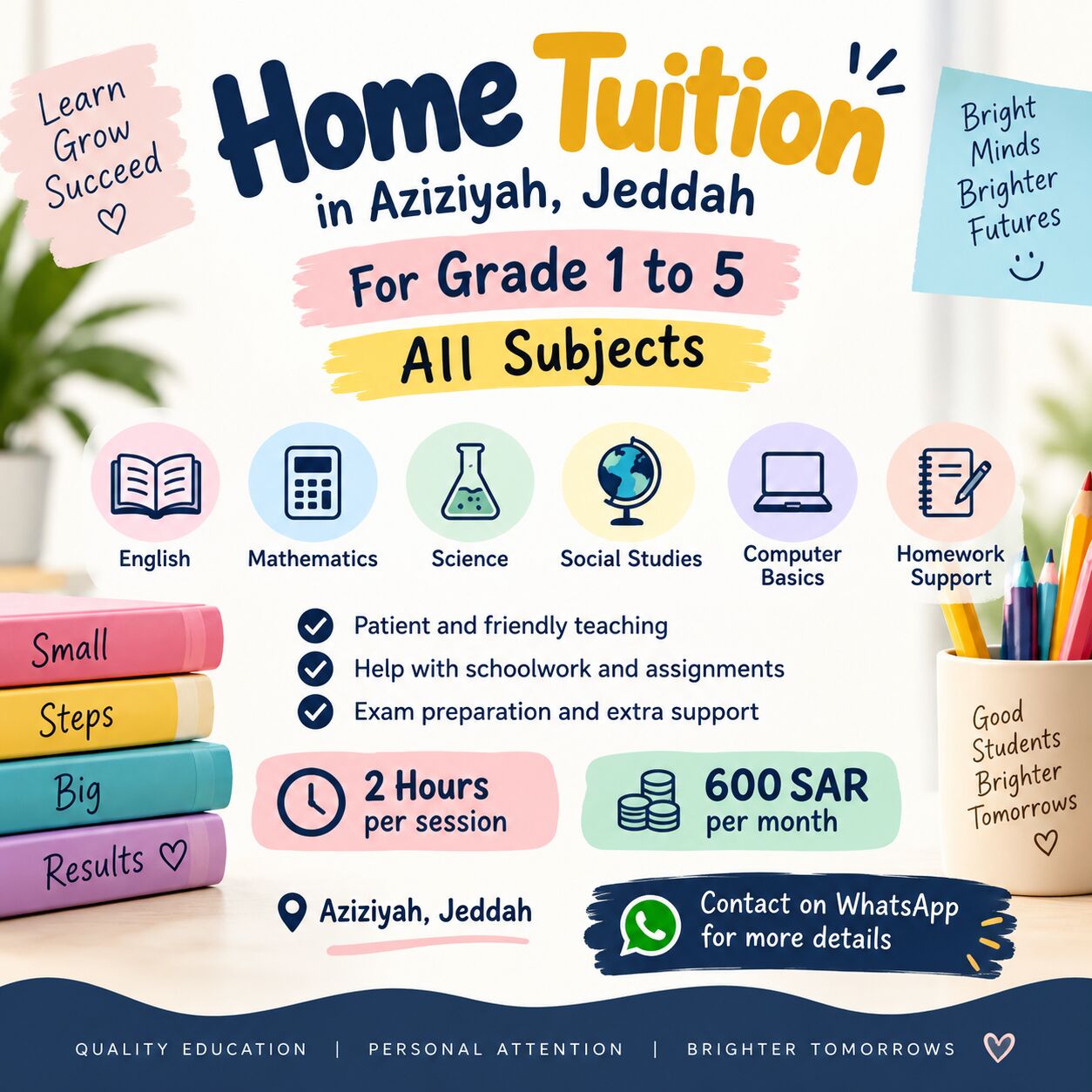 Al Aziziyah, Lessons Offered, Home Tuition In Aziziyah For Grade 1 To 5 &ndash; All Subjects &ndash; 600 SAR