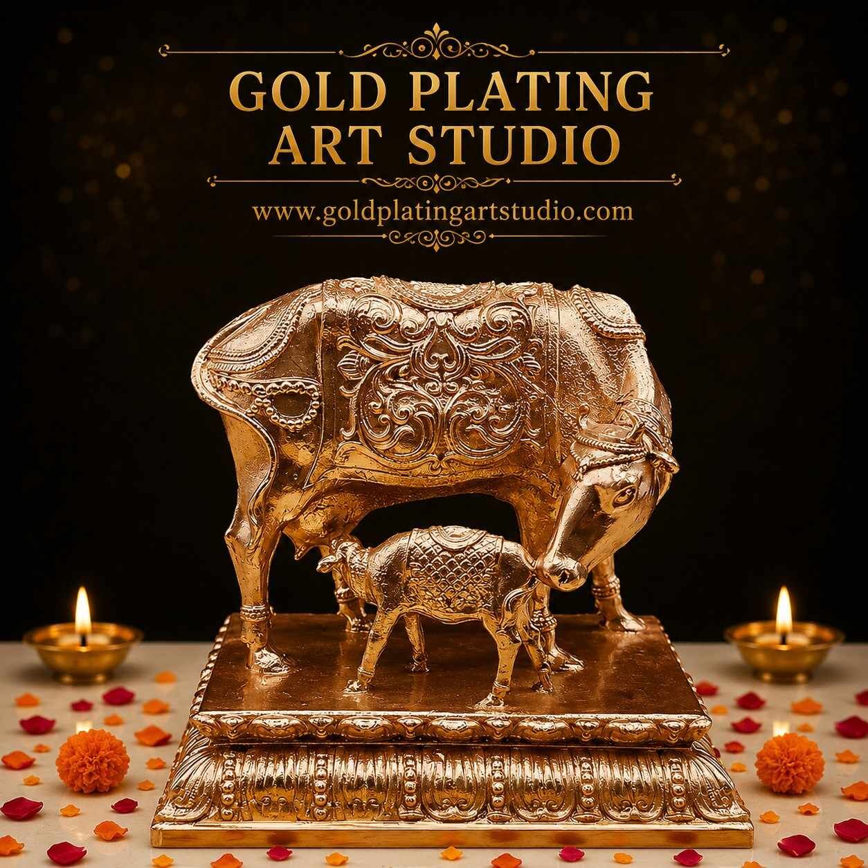 Chennai, Businesses For Sale, Gomatha 3"H Gold-Plated Idol
