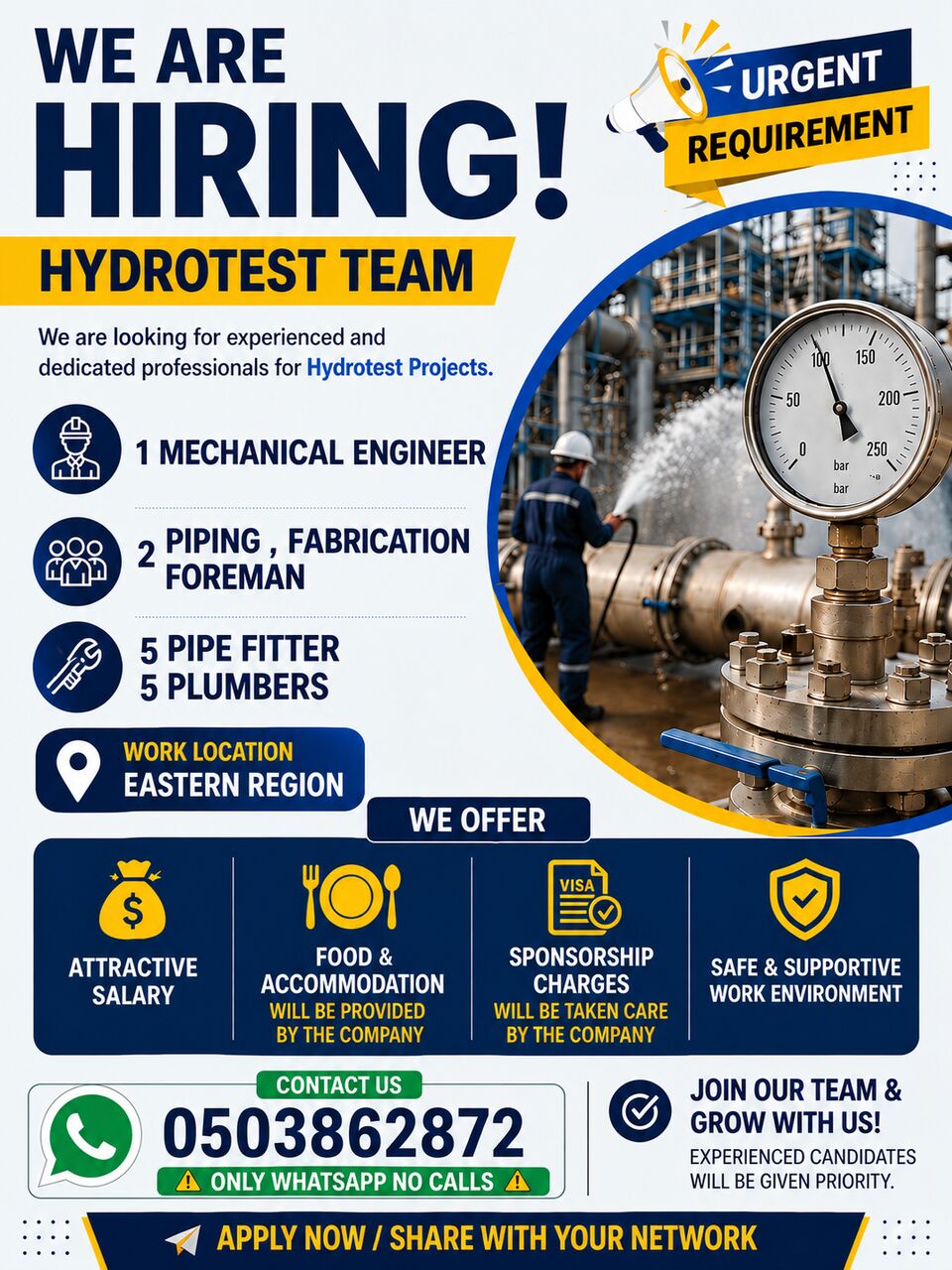 Riyadh, Jobs, 📢 WE ARE HIRING! – HYDROTEST TEAM 📢