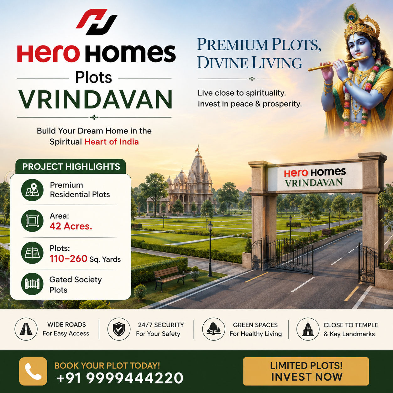 Lucknow, Residential Plots, INR 9500000,  110 Sq. Yard,  Hero Homes Vrindavan Near Banke Bihari Temple: Location & Connectivity