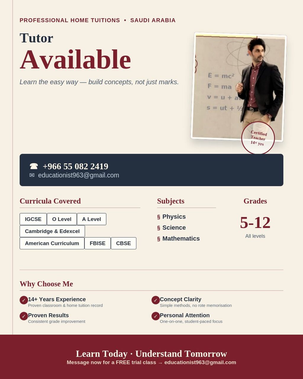 Riyadh, Lessons Offered, Tutor Available  Physics,  Mathematics And Science