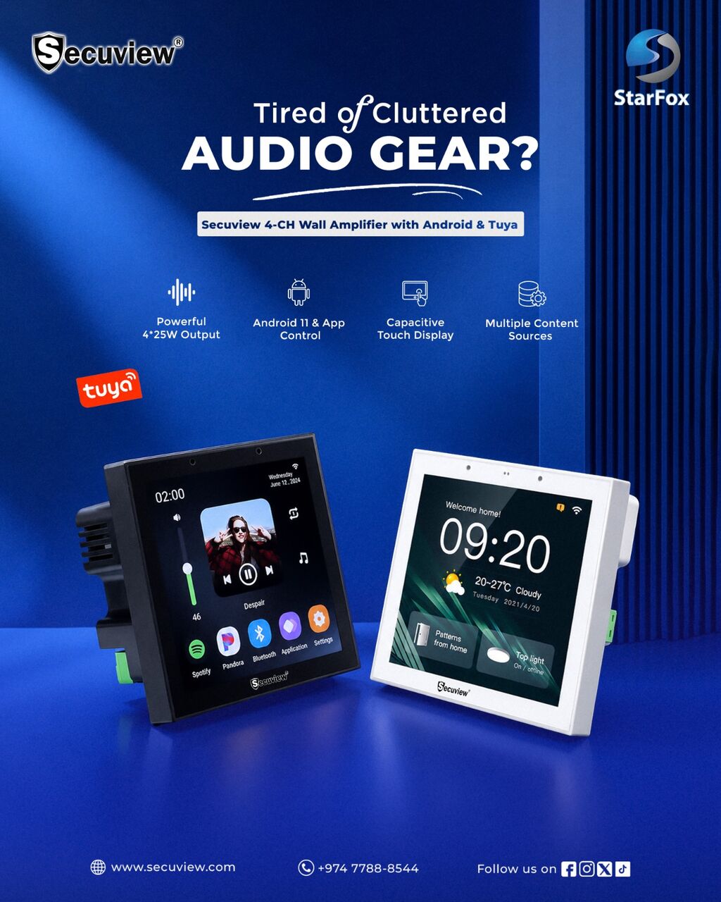 Doha, Electronics, QAR 825,  Secuview 4-CH 100W Wall Ampilifires With Android And Tuya