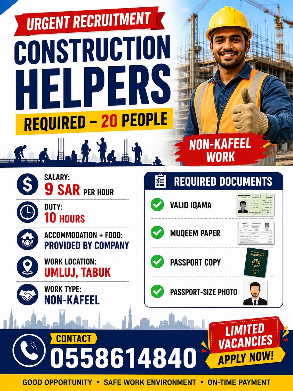 Riyadh, Jobs, 🚨 U 👷 CONSTRUCTION HELPERS REQUIRED – 20 PEOPLE