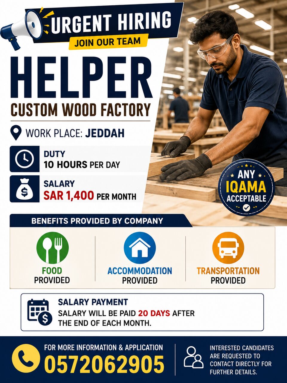 Jeddah, Jobs, URGENT HIRING &ndash; HELPER | CUSTOM WOOD FACTORY