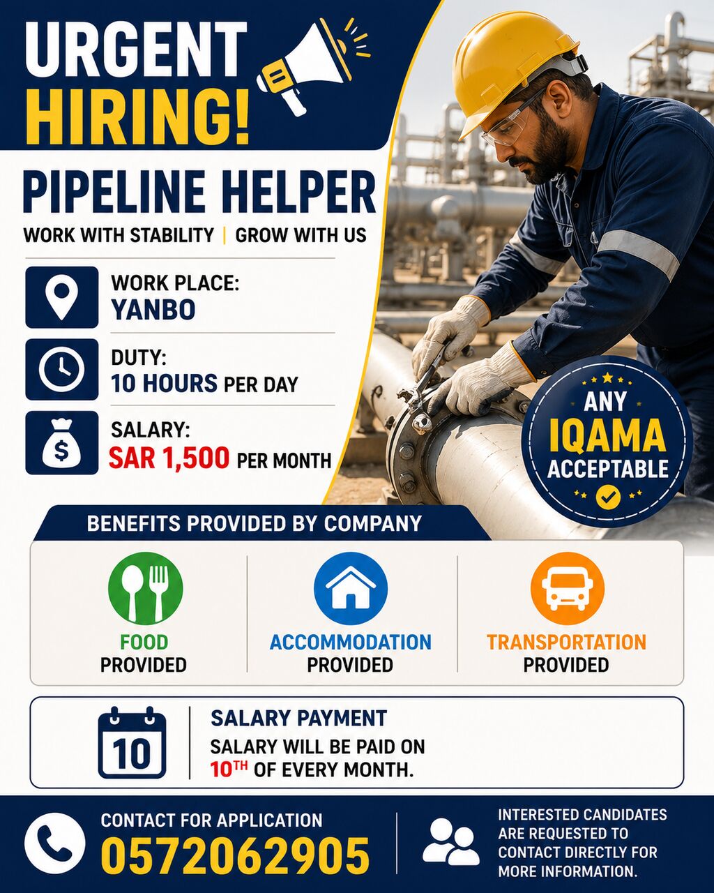 Riyadh, Jobs, URGENT HIRING &ndash; PIPELINE HELPER