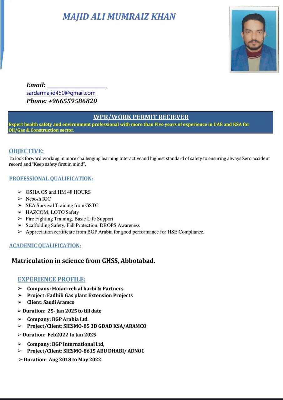 Jubail Industrial City, Job Seekers, Job As A WPR And Coating Crew Supervisor And Coating Foreman