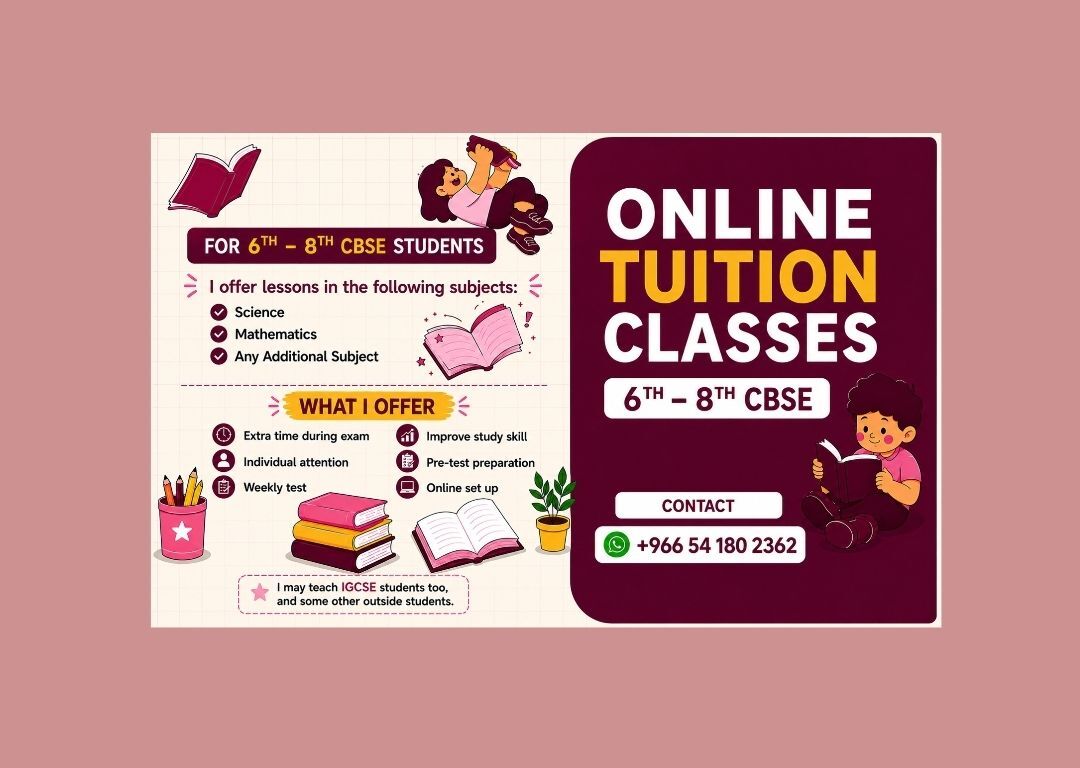 Al Sulaymaniyyah, Lessons Offered, ▪︎ Online Tuition Classes For Grade 6-8 CBSE ▪︎