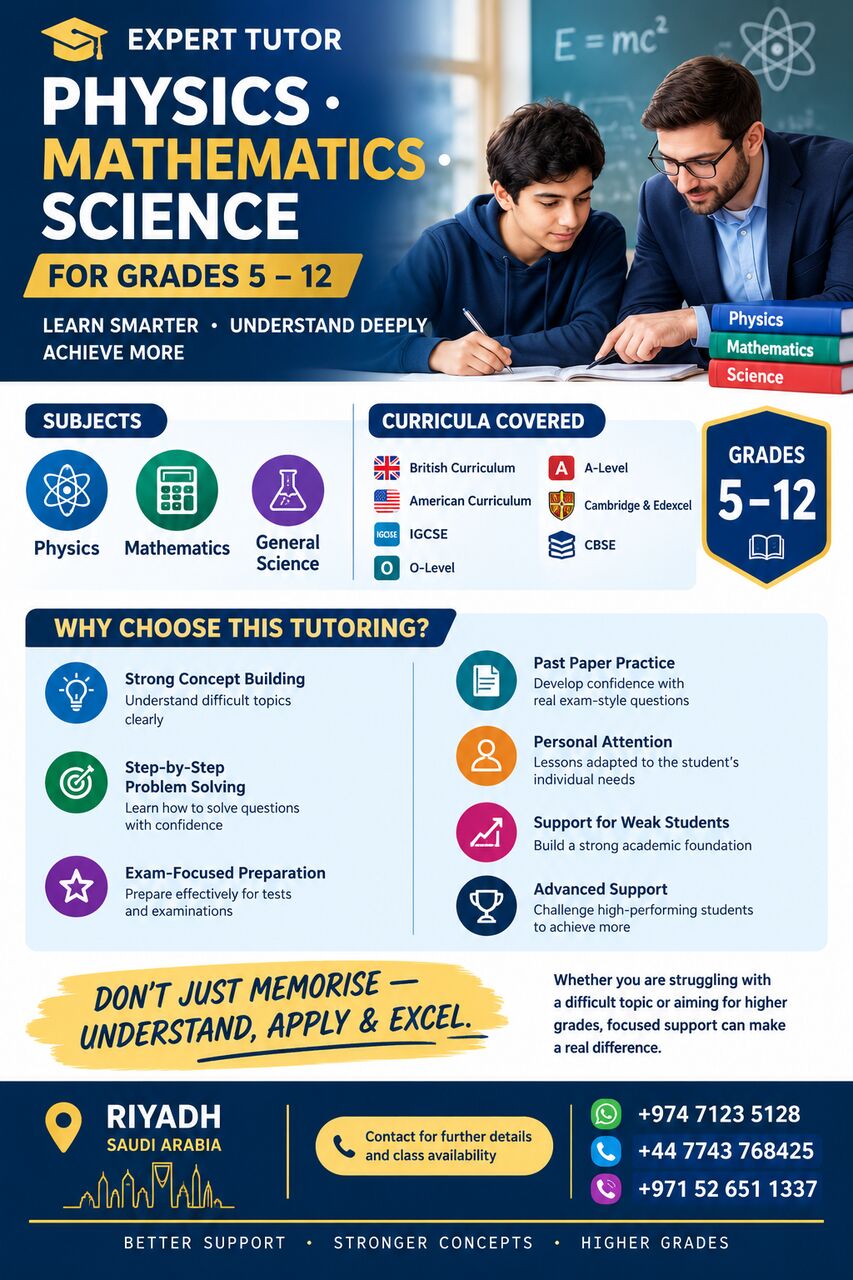 Riyadh, Lessons Offered, Physics, Mathematics And Science Experts@ Riyadh