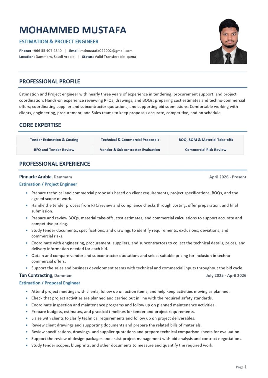 Jeddah, Job Seekers, Estimation/ Project Engineer