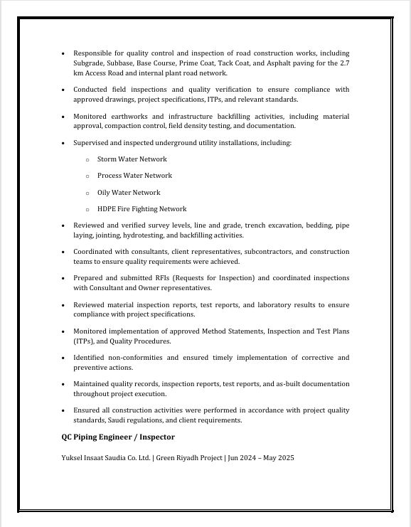 Riyadh, Job Seekers, QA/QC Civil Engineer