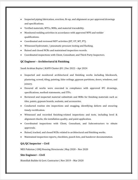 Riyadh, Job Seekers, QA/QC Civil Engineer