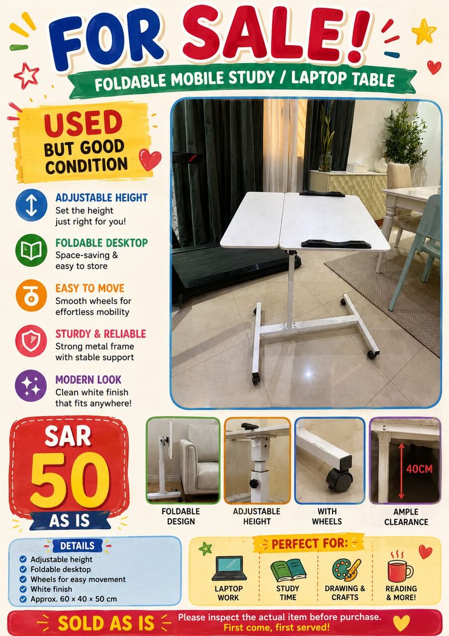 Riyadh, Household Items, SAR 100,  Laptop Table And Children Table