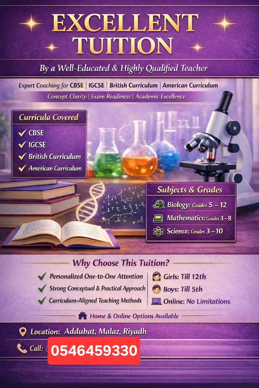 Riyadh, Lessons Offered, Tuition Classes Available