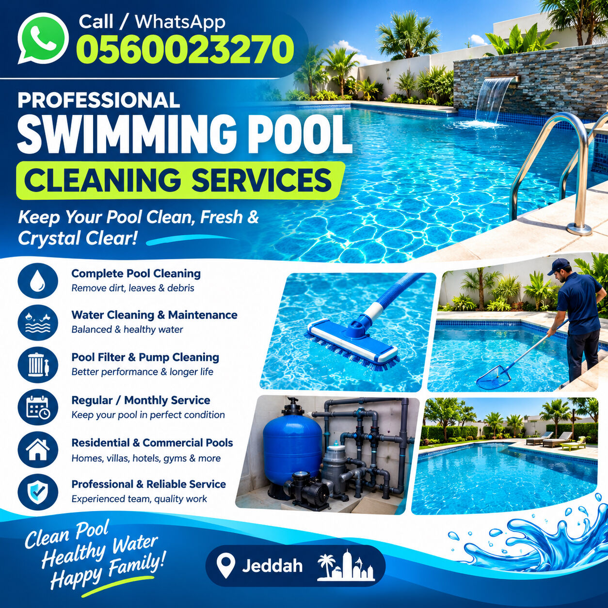 Jeddah, Cleaning, 🏊‍♂️ PROFESSIONAL SWIMMING POOL CLEANING SERVICES 🧼  ✨ Keep Your Pool Clean, Fresh & Cry