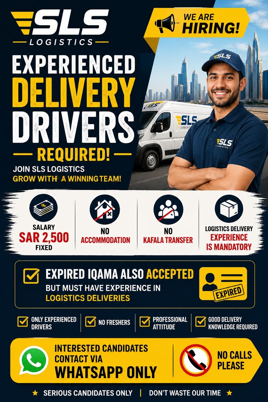 Jeddah, Jobs, SLS LOGISTICS – JEDDAH 🚨  EXPERIENCED DELIVERY DRIVERS REQUIRED